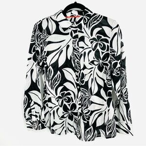 Talbots Petite Medium Black Floral Blouse